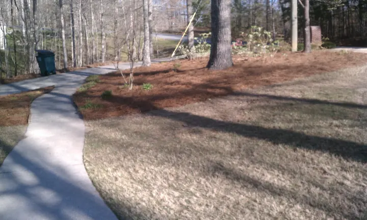 Denson Landscapes project photograph from a completed project, categorized as mulch, pine straw & weed control.