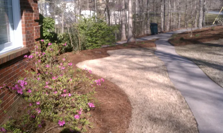 Denson Landscapes project photograph from a completed project, categorized as mulch, pine straw & weed control.